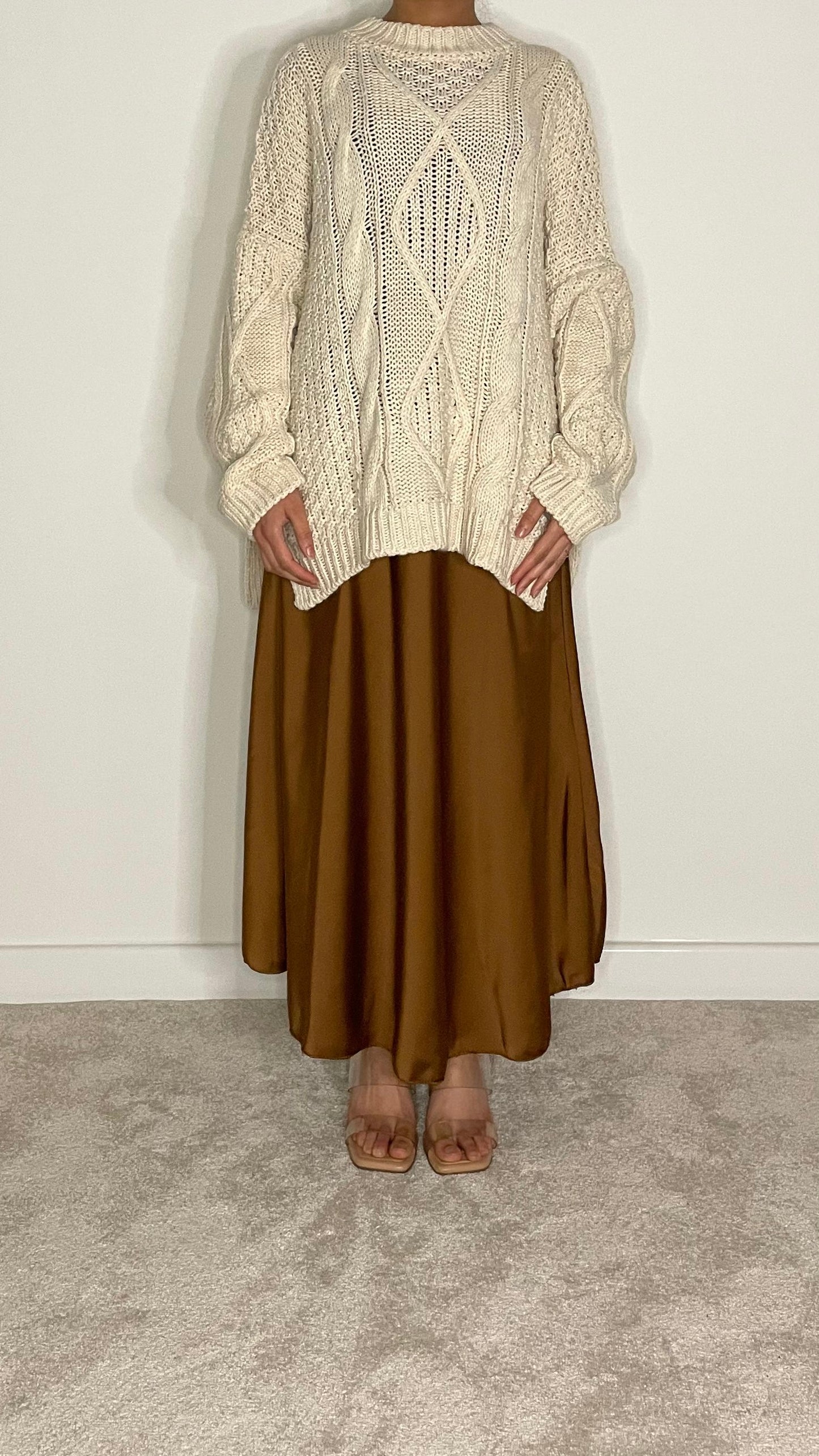 Kareema Cable Knit Round Neckline Oversized Jumper