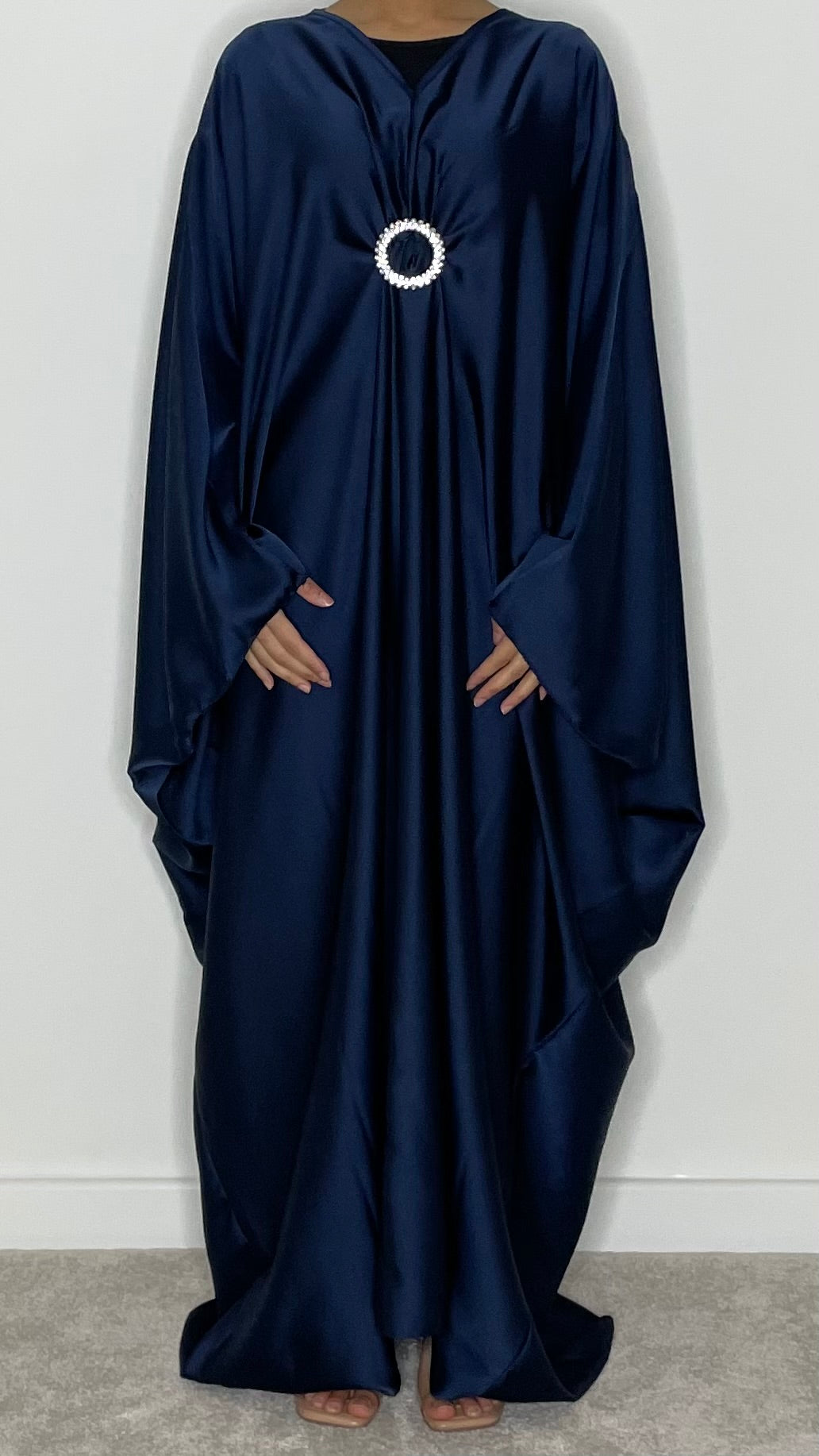 Liyana Satin Diamanté Gathered Kaftan Dress