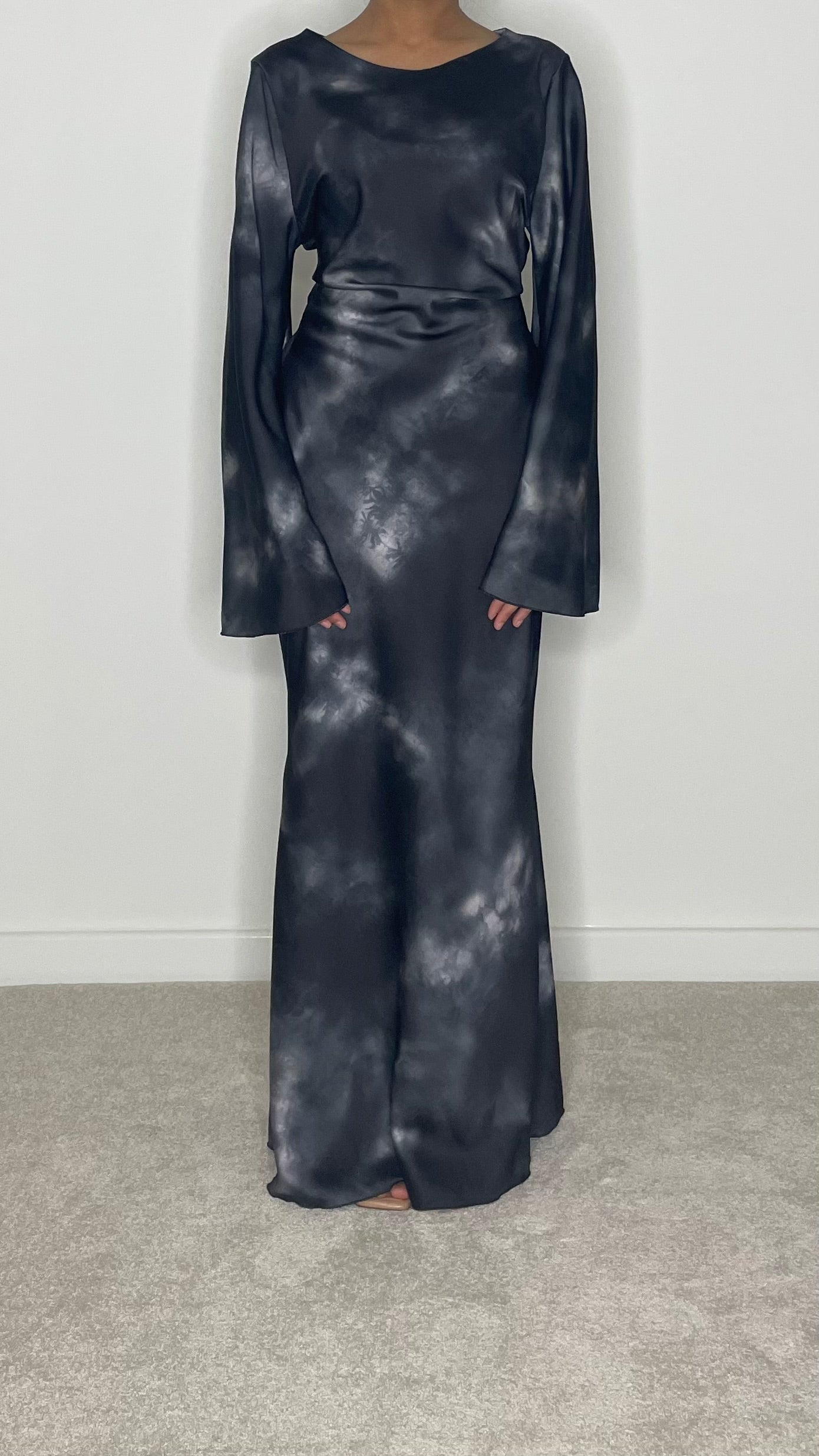 Hala Tie-Back Maxi Satin Marble Dress