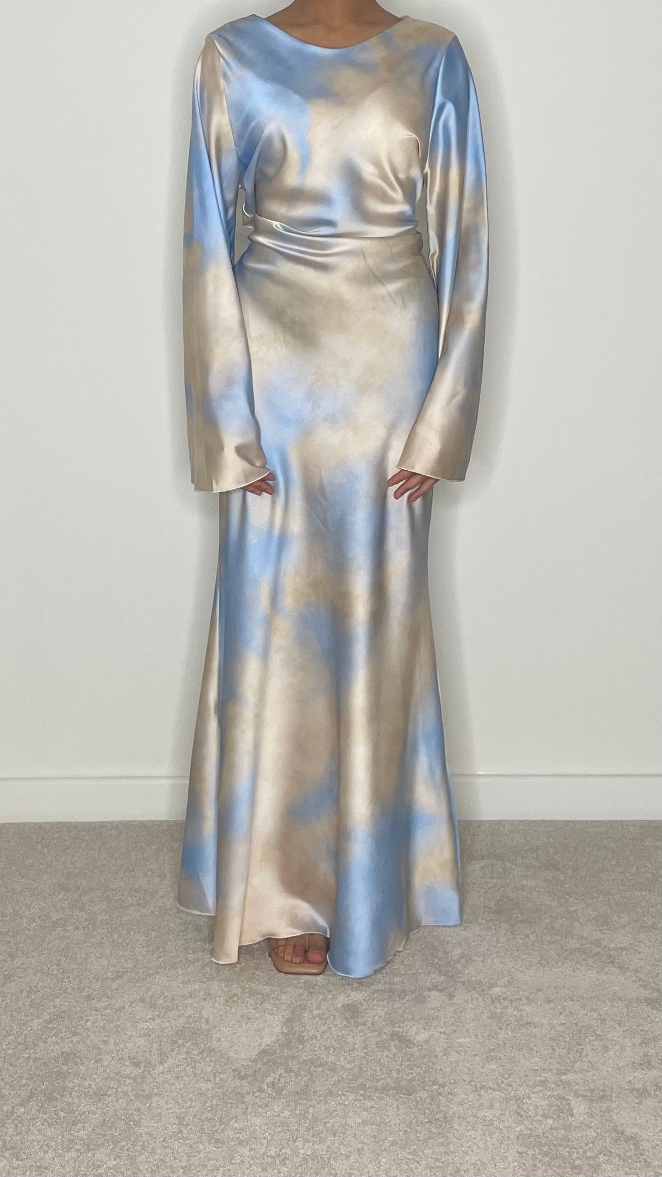 Hala Tie-Back Maxi Satin Marble Dress