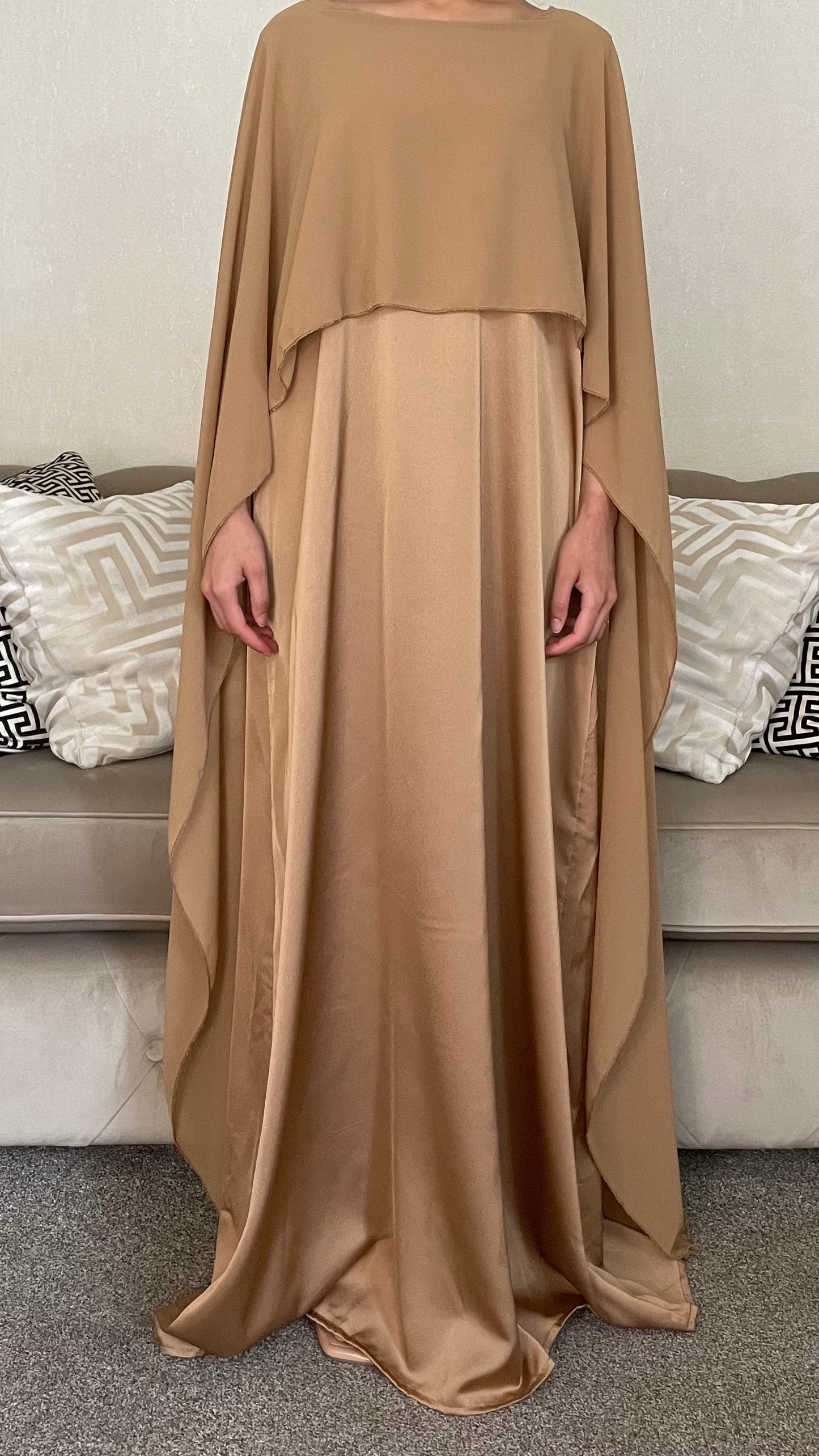 Rania Satin Maxi Cape Dress