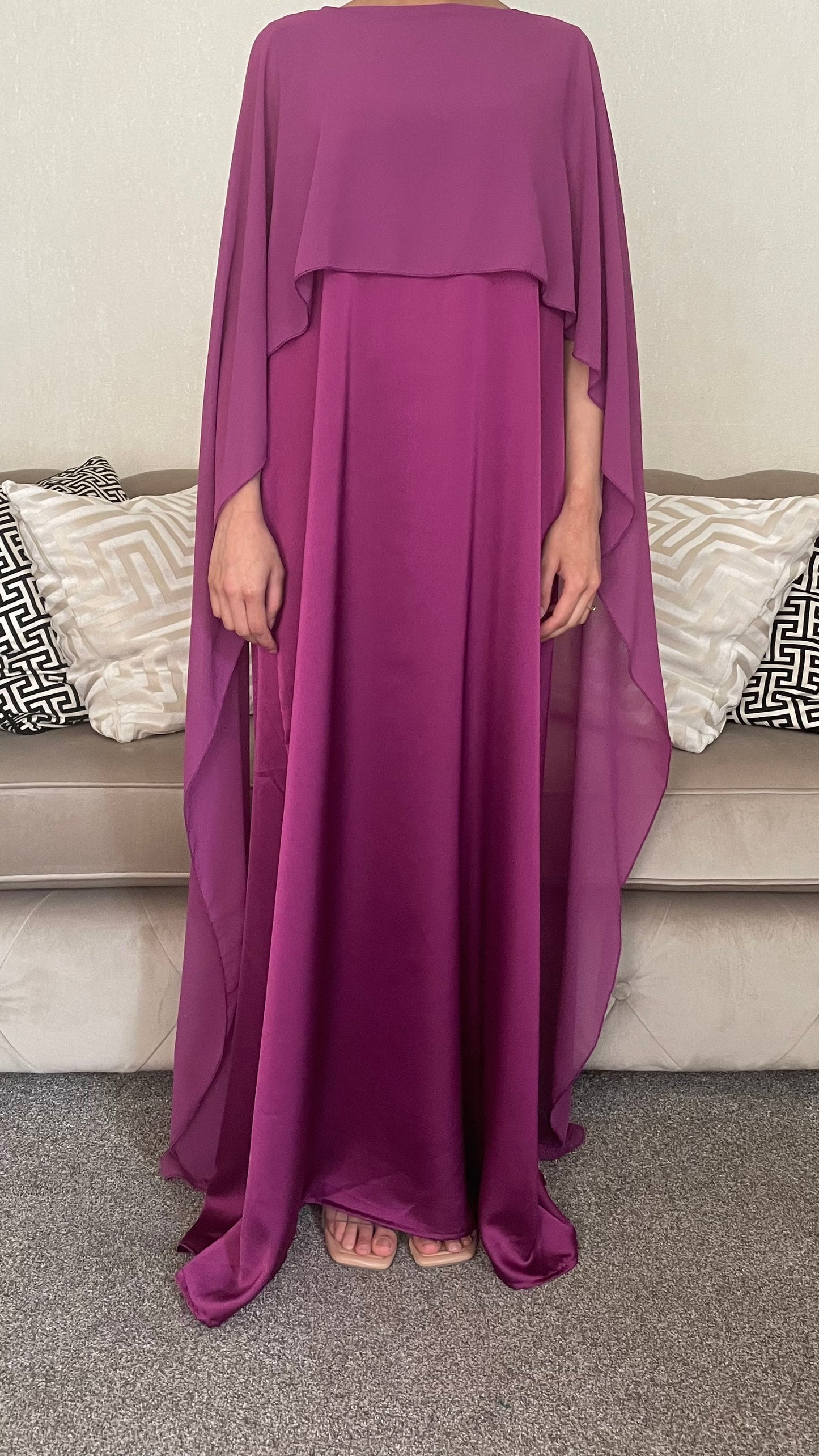 Rania Satin Maxi Cape Dress