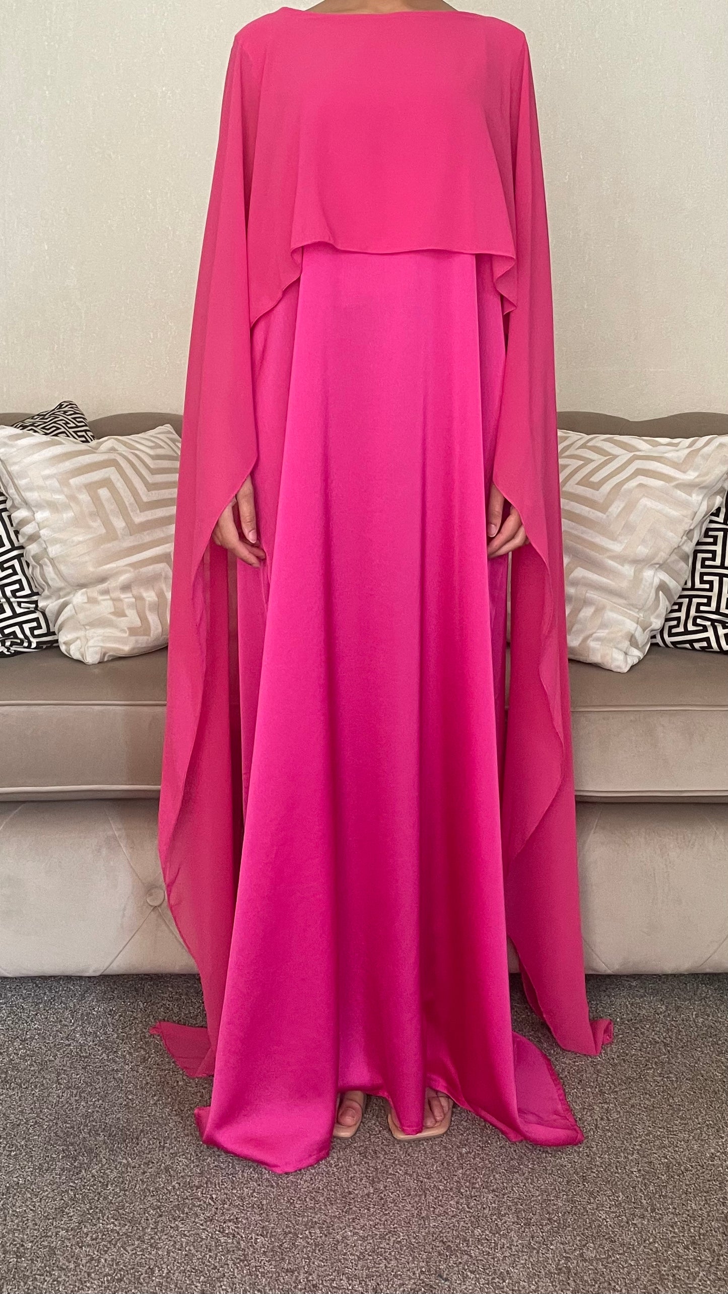 Rania Satin Maxi Cape Dress