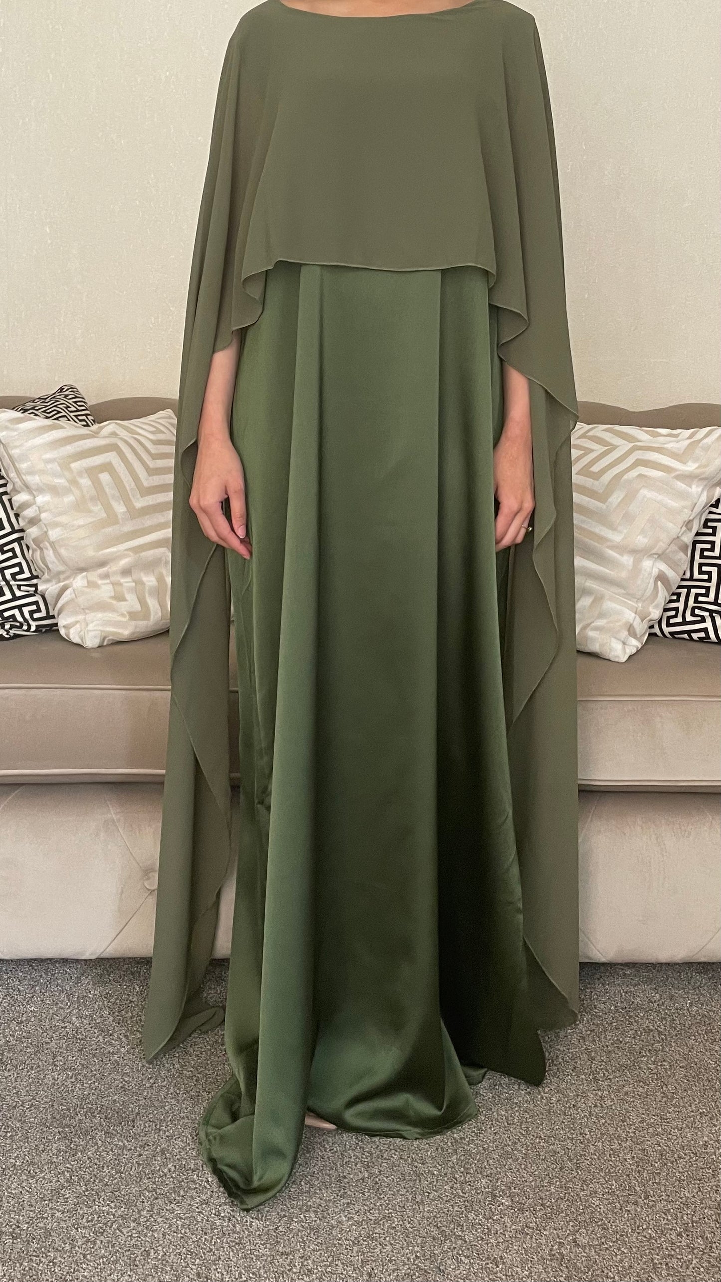 Rania Satin Maxi Cape Dress