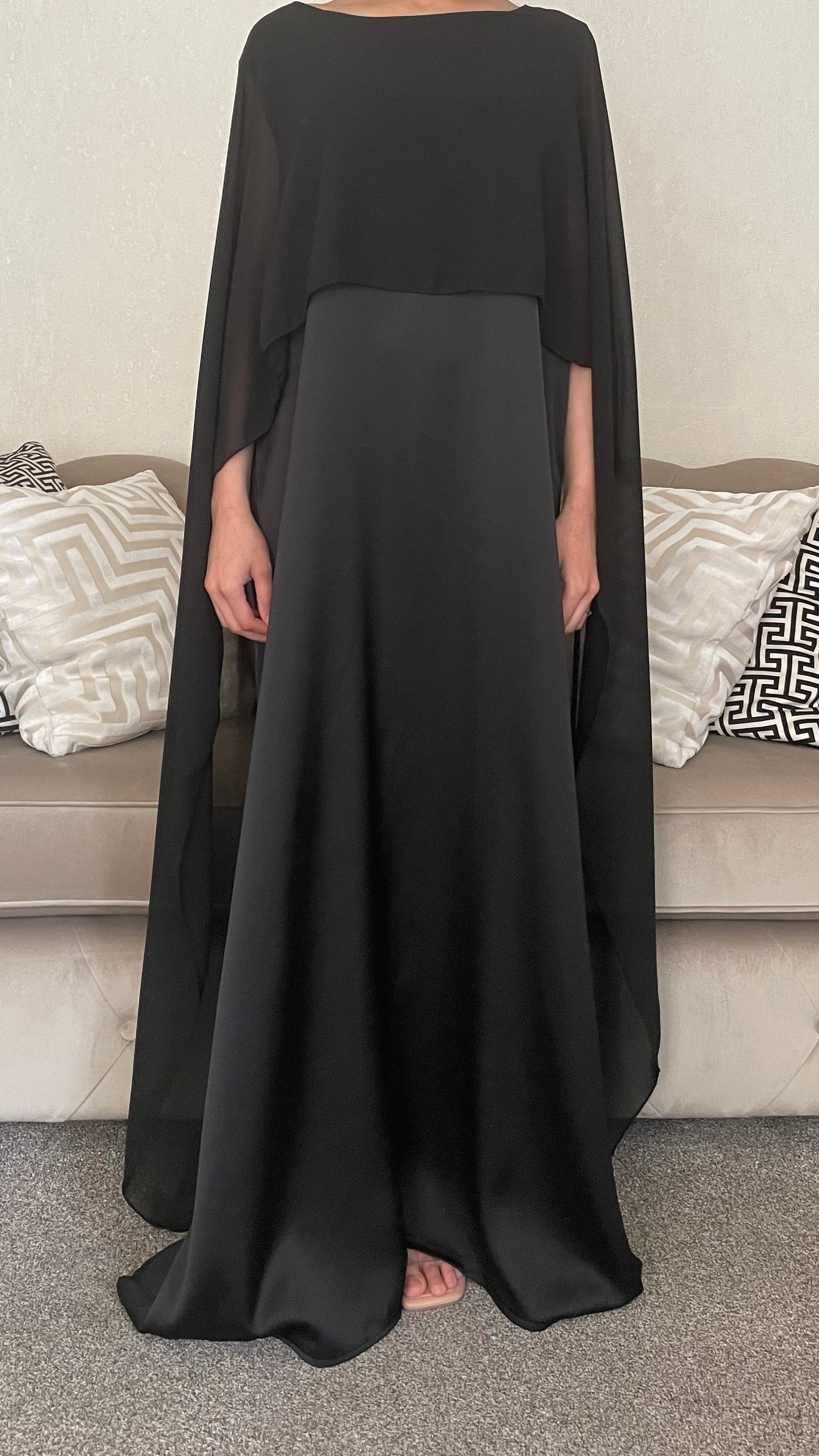 Rania Satin Maxi Cape Dress