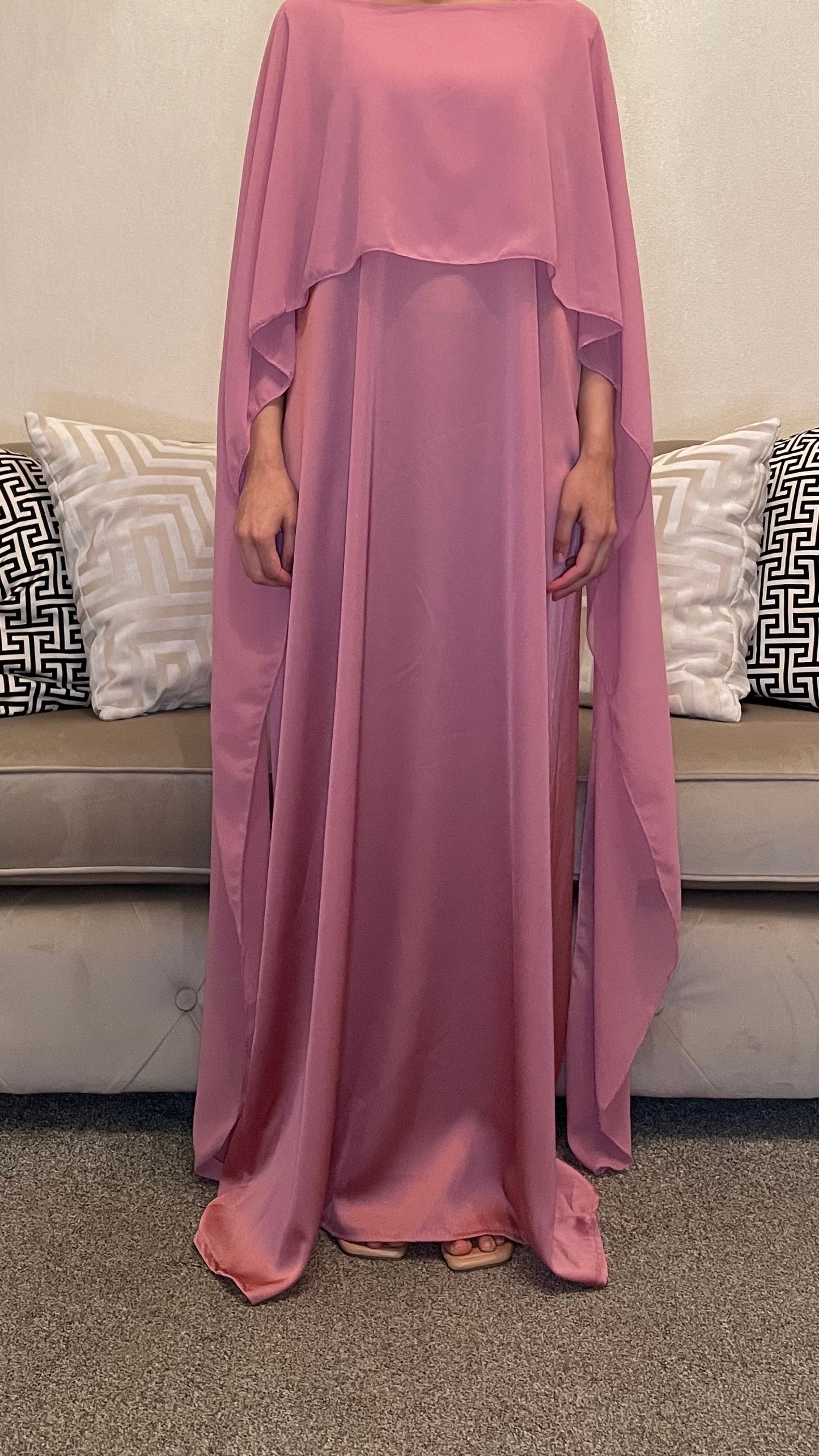 Rania Satin Maxi Cape Dress