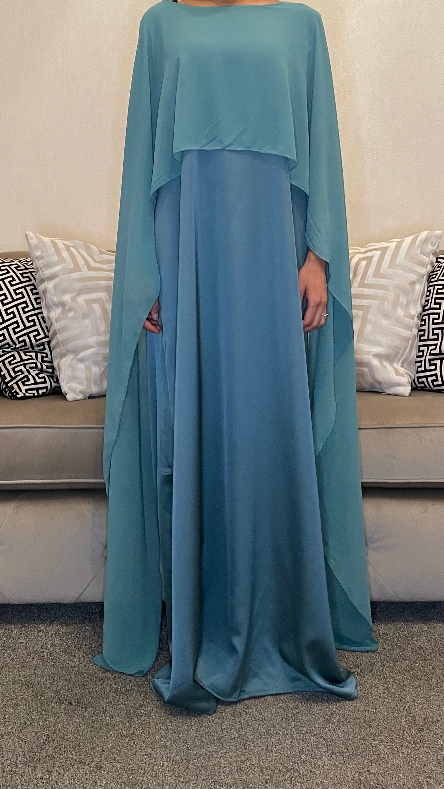 Rania Satin Maxi Cape Dress