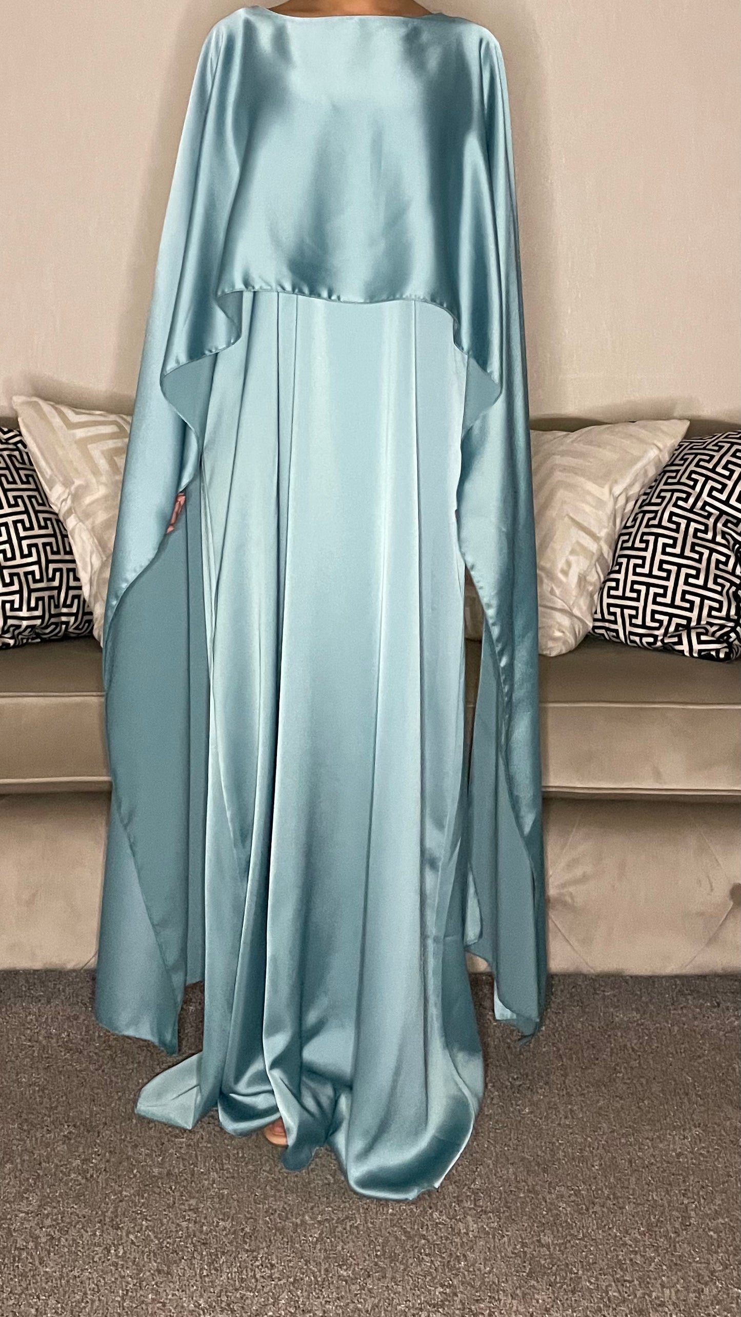 Amal Satin Long Sleeve Maxi Cape Dress