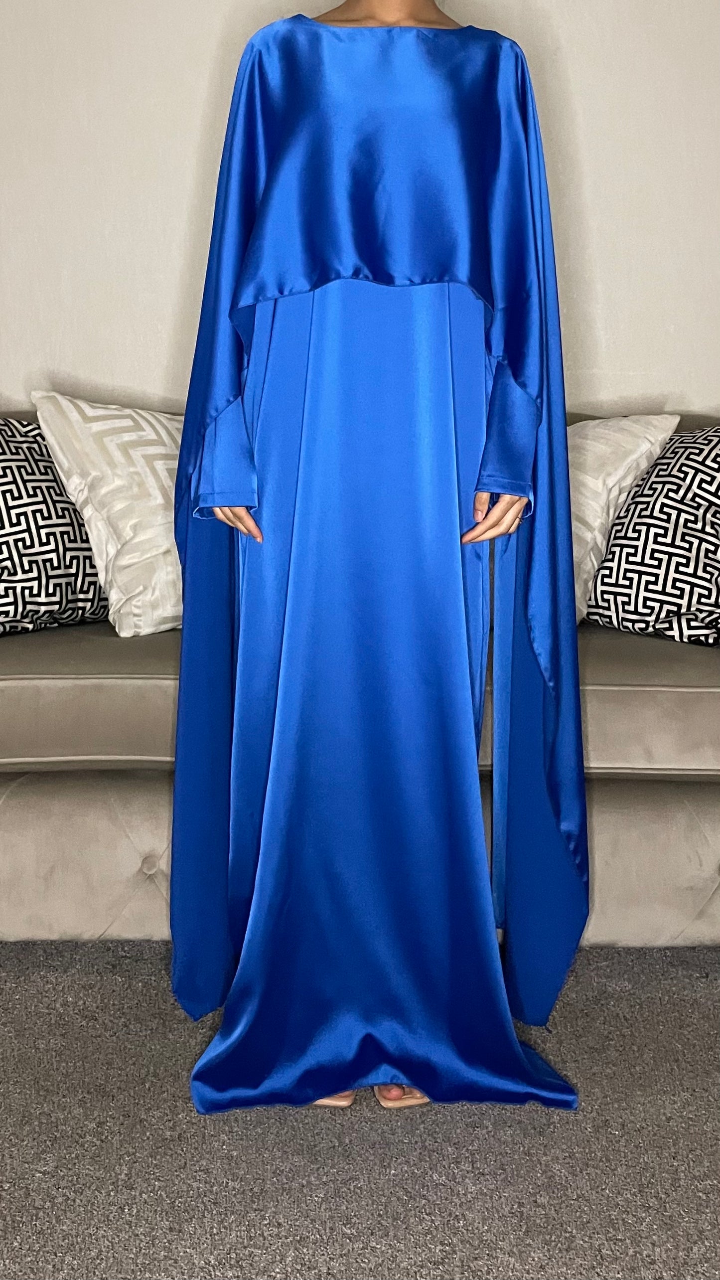 Amal Satin Long Sleeve Maxi Cape Dress