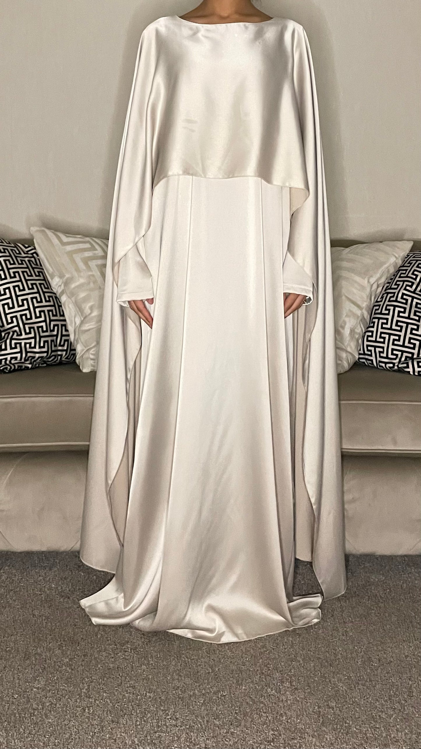 Amal Satin Long Sleeve Maxi Cape Dress