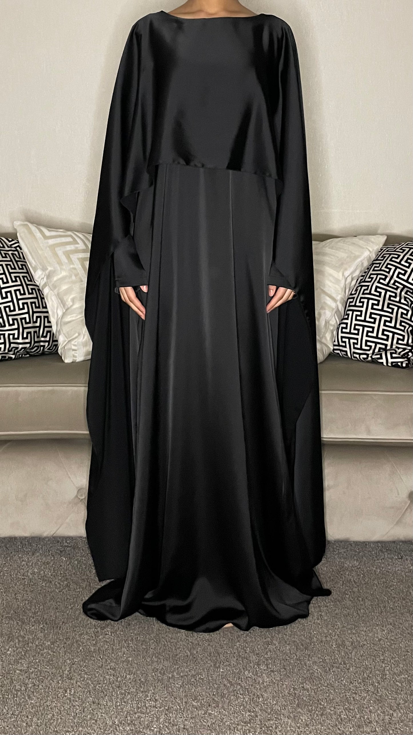 Amal Satin Long Sleeve Maxi Cape Dress