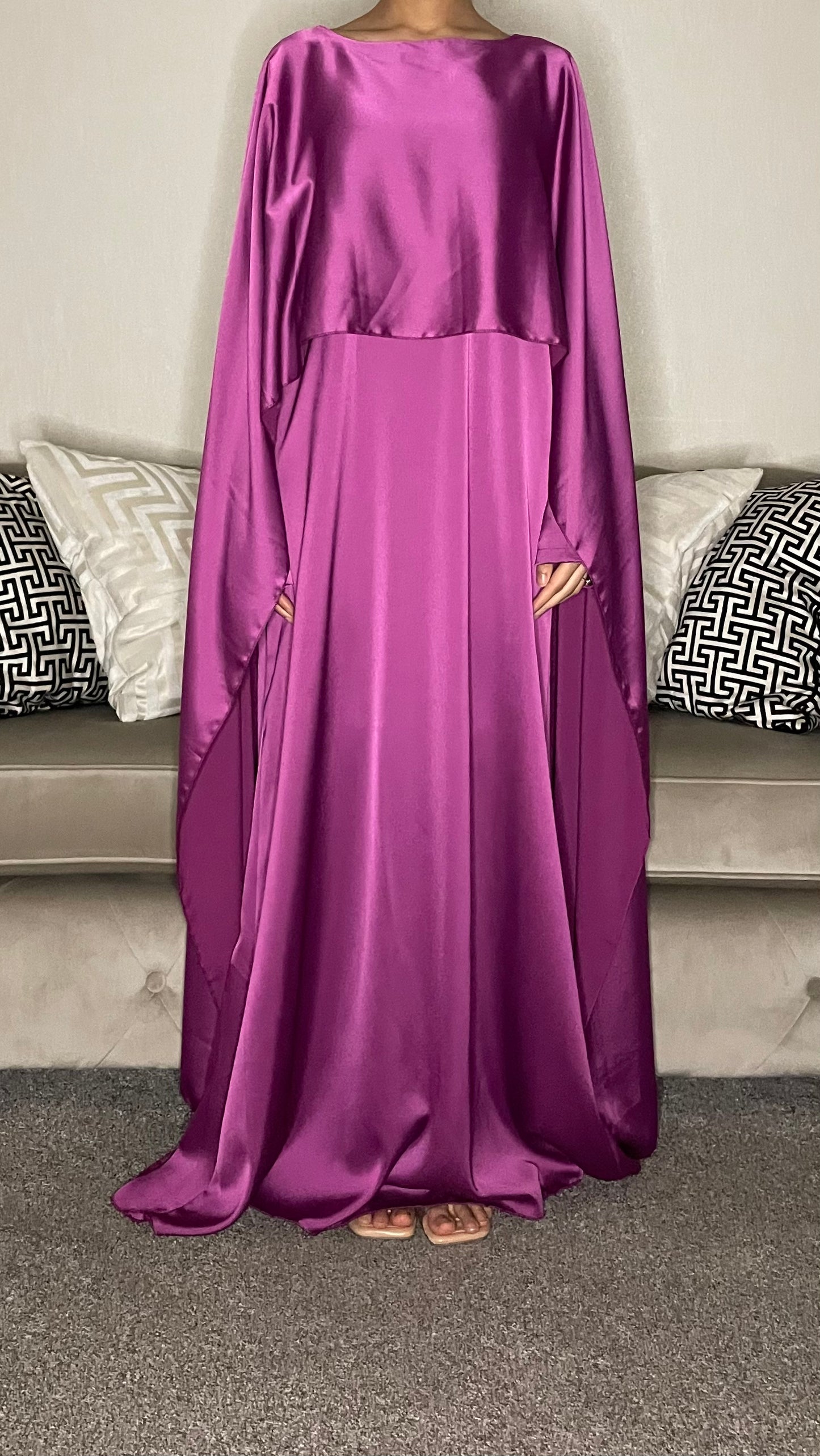 Amal Satin Long Sleeve Maxi Cape Dress